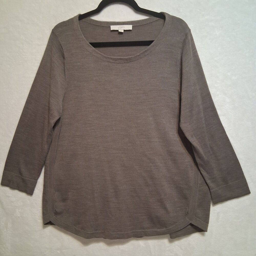 LOFT XL Top Brown Taupe Wool Blend 3/4 Sleeve Elevated Basic Base Layer Classic